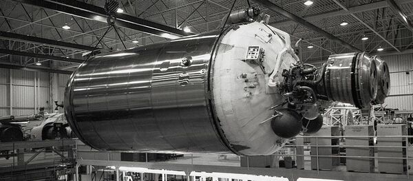 A Centaur second-stage rocket being assembled and readied at a General Dynamics factory for launch, November 8, 1962 A Centaur second-stage rocket being assembled and readied at a General Dynamics factory for launch, November 8, 1962 - Sputnik International