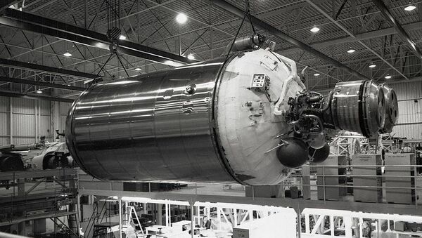 A Centaur second-stage rocket being assembled and readied at a General Dynamics factory for launch, November 8, 1962 - Sputnik International