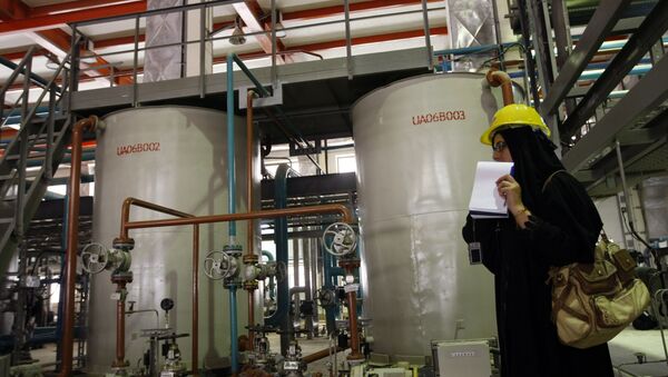 An Iranian journalist reports tours the water purifying facility at the Bushehr nuclear power plant in the Iranian port town of Bushehr, 1200 Kms south of Tehran, on February 25, 2009 - Sputnik International