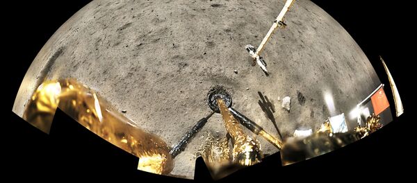 China's national flag is seen unfurled from the Chang'e-5 spacecraft on the moon, in this panoramic handout image provided by China National Space Administration (CNSA) December 4, 2020.  - Sputnik International