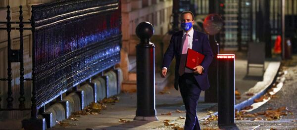 Britain's Health Secretary Matt Hancock wears an NHS face mask outside 10 Downing Street, in London, Britain, 16 November 2020 - Sputnik International