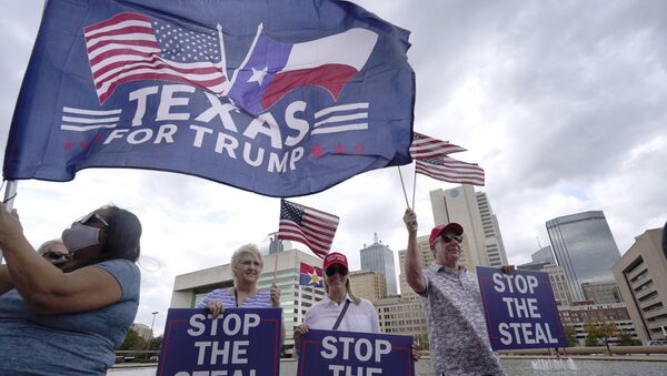 Supporters of President Donald Trump hold signs during a rally in front of City Hall in Dallas, Saturday, Nov. 14, 2020.  - Sputnik International
