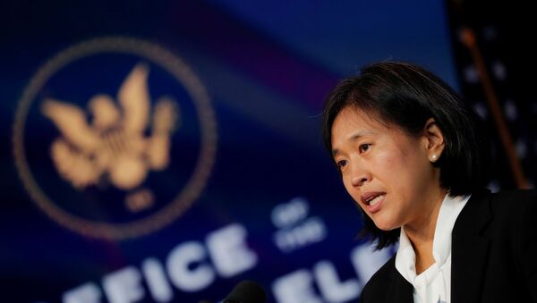 Katherine Tai, U.S. President-elect Joe Biden's nominee to be U.S. Trade Representative, speaks after Biden announced her nomination during a fresh round of nominations and appointments at a news conference at his transition headquarters in Wilmington, Delaware, U.S., December 11, 2020. - Sputnik International
