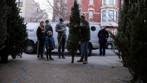 Doug Hassebroek inspects a potential Christmas tree with his family, as the global outbreak of the coronavirus disease (COVID-19) continues, in Brooklyn, New York, U.S., December 6, 2020. - Sputnik International