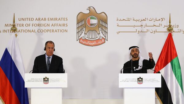 Foreign Affairs Ministers of the United Arab Emirates Abdullah bin Zayed Al-Nahyan (R) and his Russian counterpart Sergey Lavrov attend a joint press conference in Abu Dhabi on March 6, 2019.  - Sputnik International