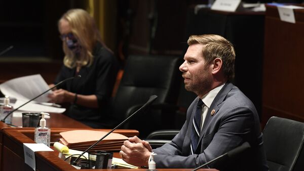 Rep. Eric Swalwell, D-Calif., right, speaks during a House Judiciary Committee hearing on Capitol Hill in Washington, Wednesday, June 24, 2020, on oversight of the Justice Department and a probe into the politicization of the department under Attorney General William Barr.  - Sputnik International