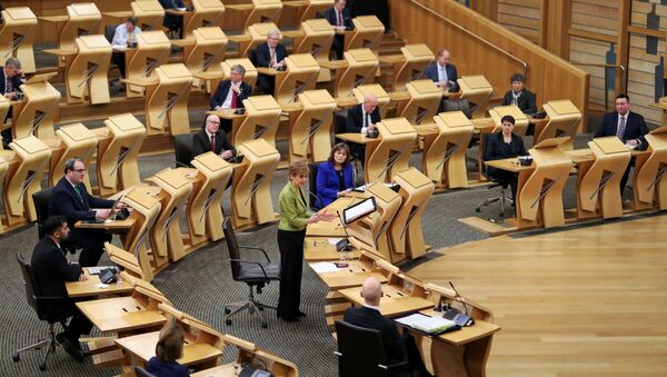 Scottish First Minister Nicola Sturgeon attends the First Minister's Questions at the parliament in Edinburgh, Scotland, Britain December 10, 2020. - Sputnik International