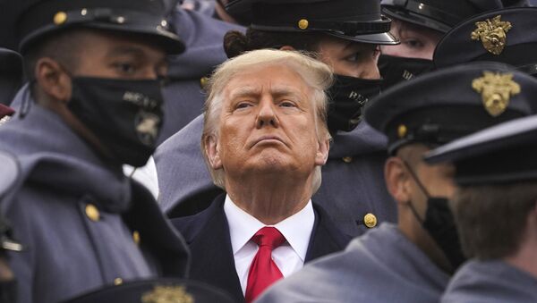 Surrounded by Army cadets, President Donald Trump watches the first half of the 121st Army-Navy Football Game in Michie Stadium at the United States Military Academy, Saturday, Dec. 12, 2020 - Sputnik International