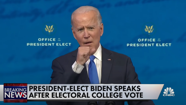 Screengrab of CNBC's coverage of President-Elect Joe Biden's speech following the Electoral College vote, Monday December 14, 2020. - Sputnik International