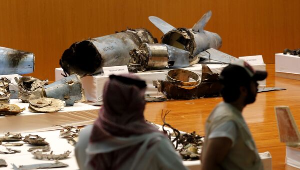 In this Sept. 18, 2019 file photo, the Saudi military displays what they say are an Iranian cruise missile and drones used in recent attacks on its oil industry at Saudi Aramco's facilities in Abqaiq and Khurais, during a press conference in Riyadh, Saudi Arabia.  - Sputnik International