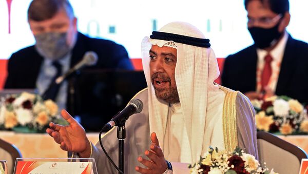 President of the Olympic Council of Asia Ahmad al-Fahad al-Sabah speaks during the 39th Olympic Council of Asia (OCA) General Assembly Meeting in the Omani capital Muscat on December 16, 2020 in which they will select host city for 2030 Asian Games.  - Sputnik International