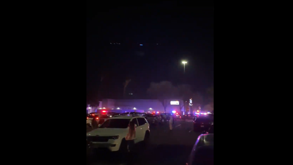 Screenshot from a video allegedly taken outside the Great Mall in Milpitas, California, showing a heavy police presence after reports of gunfire - Sputnik International