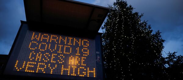 An electronic sign displays information as the British government imposes a stricter tiered set of restrictions amid the coronavirus disease (COVID-19) pandemic, in London, Britain, December 20, 2020. - Sputnik International