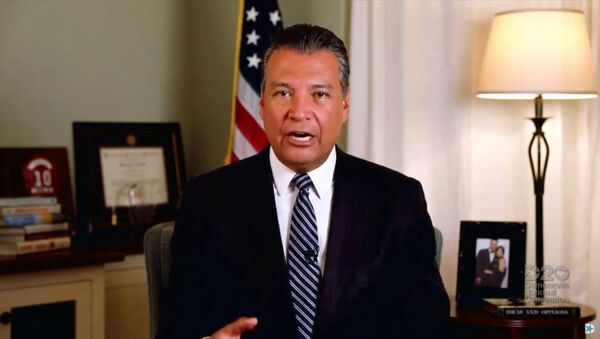 California Secretary of State Alex Padilla speaks by video feed during the 4th and final night of the 2020 Democratic National Convention, as participants from across the country are hosted over video links from the originally planned site of the convention in Milwaukee, Wisconsin, U.S. August 20, 2020.  - Sputnik International