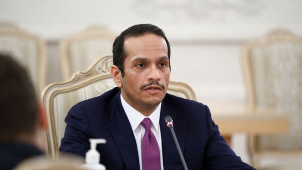 Qatari Foreign Minister Mohammed bin Abdulrahman Al-Thani attends a meeting with his Russian counterpart Sergei Lavrov in Moscow, Russia December 23, 2020. - Sputnik International