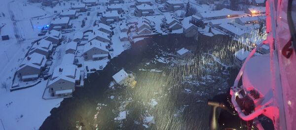 A rescue helicopter view shows the aftermath of a landslide at a residential area in Ask village, about 40km north of Oslo, Norway December 30, 2020 A rescue helicopter view shows the aftermath of a landslide at a residential area in Ask village, about 40km north of Oslo, Norway December 30, 2020 - Sputnik International