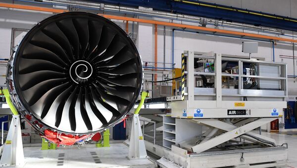 Rolls Royce Trent XWB engines, designed specifically for the Airbus A350 family of aircraft, are seen on the assembly line at the Rolls Royce factory in Derby, November 30, 2016.  - Sputnik International
