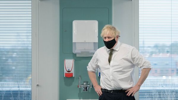 Britain's Prime Minister Boris Johnson visits the Chase Farm Hospital to view the vaccination programme, in north London, Britain January 4, 2021. - Sputnik International
