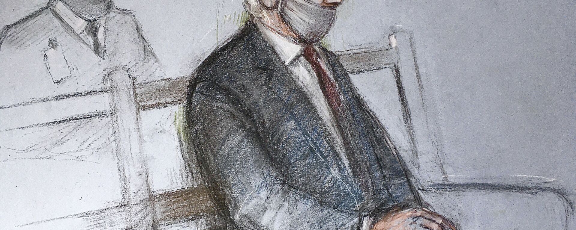 This is a court artist sketch by Elizabeth Cook of Julian Assange appearing at the Old Bailey in London for the ruling in his extradition case, in London, Monday, Jan. 4, 2021. A British judge has rejected the United States’ request to extradite WikiLeaks founder Julian Assange to face espionage charges, saying it would be “oppressive” because of his mental health. District Judge Vanessa Baraitser said Assange was likely to kill himself if sent to the U.S. The U.S. government said it would appeal the decision.  (Elizabeth Cook/PA via AP) - Sputnik International, 1920, 11.08.2021