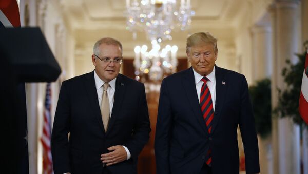 President Donald Trump and Australian Prime Minister Scott Morrison arrive for a news conference in the East Room of the White House, Friday, Sept. 20, 2019, in Washington. - Sputnik International