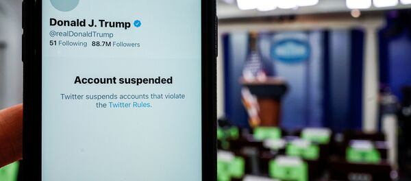 A photo illustration shows the suspended Twitter account of U.S. President Donald Trump on a smartphone at the White House briefing room in Washington, U.S., January 8, 2021. A photo illustration shows the suspended Twitter account of U.S. President Donald Trump on a smartphone at the White House briefing room in Washington, U.S., January 8, 2021. - Sputnik International
