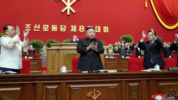North Korean leader Kim Jong Un applauds at the 8th Congress of the Workers' Party in Pyongyang, North Korea, in this photo supplied by North Korea's Central News Agency (KCNA) on January 11, 2021. - Sputnik International
