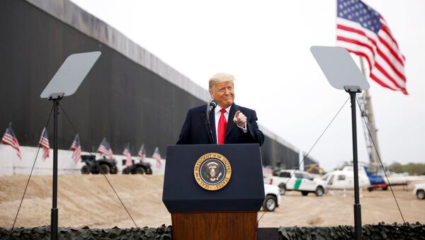 U.S. President Donald Trump gestures as he speaks during a visit at the U.S.-Mexico border wall, in Alamo, Texas, U.S., January 12, 2021 - Sputnik International