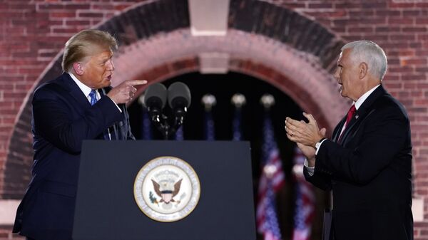 President Donald Trump joins Vice President Mike Pence on stage after Pence spoke on the third day of the Republican National Convention at Fort McHenry National Monument and Historic Shrine in Baltimore, Wednesday, Aug. 26, 2020 - Sputnik International