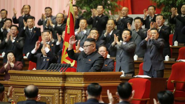 North Korean leader Kim Jong Un receives applause during the 8th Congress of the Workers' Party in Pyongyang, North Korea, in this photo supplied by North Korea's Central News Agency (KCNA) on January 13, 2021 - Sputnik International