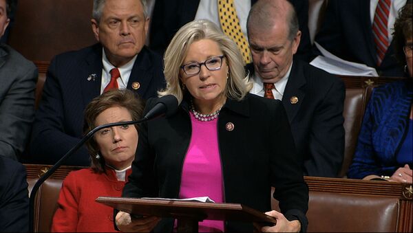 Rep. Liz Cheney, R-Wyo., speaks as the House of Representatives debates the articles of impeachment against President Donald Trump at the Capitol in Washington, Wednesday, Dec. 18, 2019. - Sputnik International