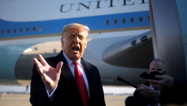  U.S. President Donald Trump speaks to the media before boarding Air Force One to depart Washington on travel to visit the U.S.-Mexico border Wall in Texas, at Joint Base Andrews in Maryland, U.S., January 12, 2021.  - Sputnik International