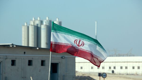 A picture taken on November 10, 2019, shows an Iranian flag in Iran's Bushehr nuclear power plant, during an official ceremony to kick-start works on a second reactor at the facility. - Bushehr is Iran's only nuclear power station and is currently running on imported fuel from Russia that is closely monitored by the UN's International Atomic Energy Agency. - Sputnik International