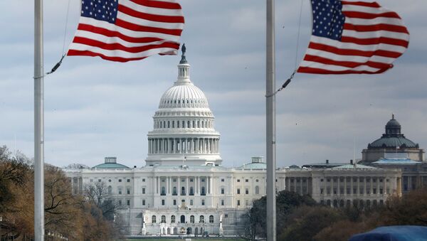 American flags fly on National Mall with U.S. Capitol on background as high-wind weather conditions continue in Washington - Sputnik International