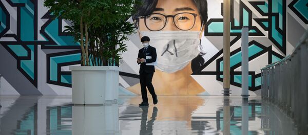 A staff member walks before a mural at Incheon international airport on December 29, 2020, amid the Covid-19 coronavirus pandemic - Sputnik International