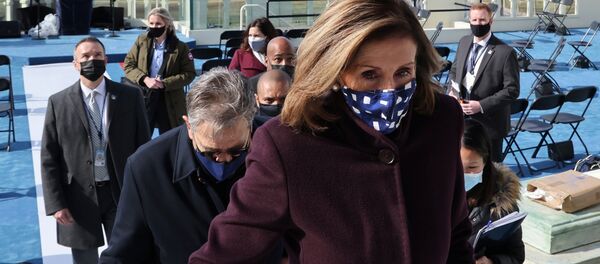 U.S. House Speaker Nancy Pelosi (D-CA) inspects the official platform a day before President-elect Joe Biden's inauguration at the U.S. Capitol in Washington, U.S. January 19, 2021 - Sputnik International