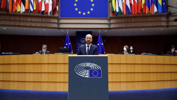 European Council President Charles Michel addresses European lawmakers during a plenary session on the inauguration of the new President of the United States and the current political situation, at the European Parliament in Brussels, Belgium, January 20, 2021 - Sputnik International