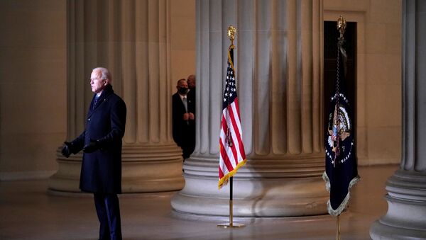 U.S. President Joe Biden addresses the nation at the Celebrating America event at the Lincoln Memorial after the inauguration of Joe Biden as the 46th President of the United States in Washington, U.S., January 20, 2021. - Sputnik International