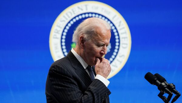 U.S. President Joe Biden pauses as he speaks about his administration's plans to strengthen American manufacturing during a brief appearance in the South Court Auditorium at the White House in Washington, U.S., January 25, 2021 - Sputnik International