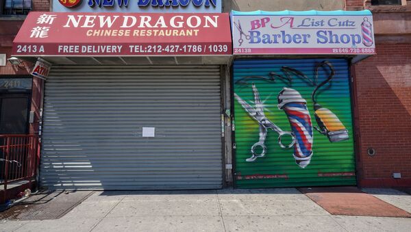  A Chinese restaurant and barber shop in Harlem are closed, as retail sales suffer record drop during the outbreak of the coronavirus disease (COVID-19) in New York City, New York, U.S., April 15, 2020 - Sputnik International