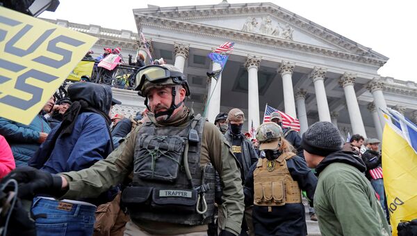 Members of the Oath Keepers are seen among supporters of U.S. President Donald Trump at the U.S. Capitol during a protest against the certification of the 2020 U.S. presidential election results by the U.S. Congress, in Washington, U.S., January 6, 2021.  - Sputnik International