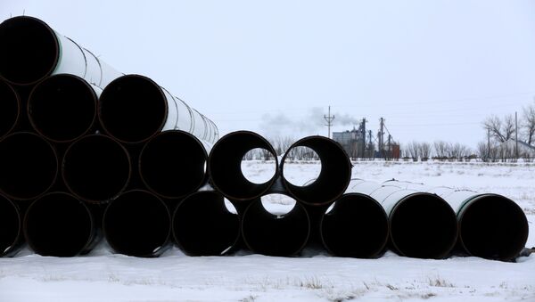 A depot used to store pipes for the planned Keystone XL oil pipeline is seen in Gascoyne, North Dakota, January 25, 2017.   - Sputnik International