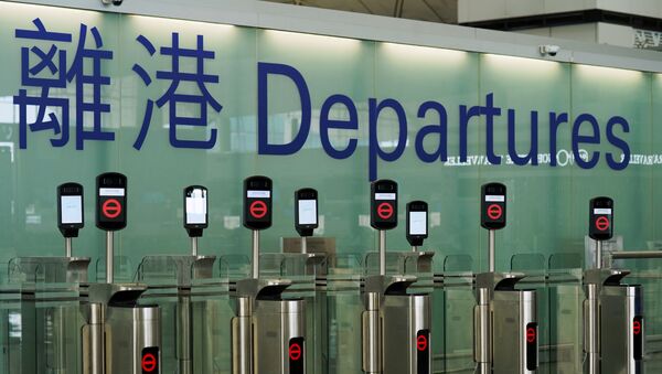 Closed counters are seen at the departures hall of Hong Kong International Airport - Sputnik International