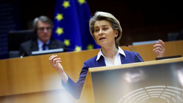 European Commission President Ursula Von Der Leyen addresses European lawmakers during a plenary session on the inauguration of the new President of the United States and the current political situation, at the European Parliament in Brussels, Belgium, 20 January 2021 - Sputnik International
