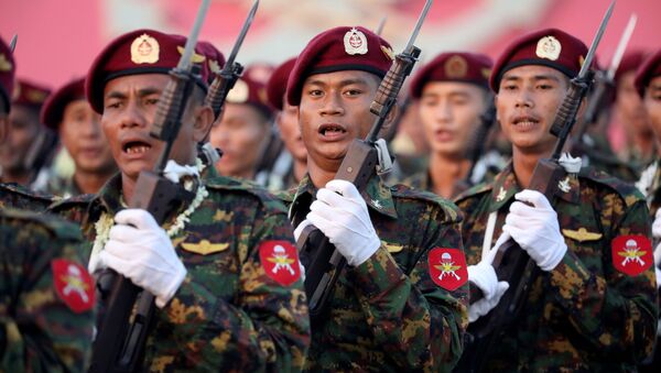 Soldiers take part in a military parade to mark the 74th Armed Forces Day in the capital Naypyitaw, Myanmar March 27, 2019 - Sputnik International