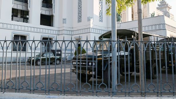 Myanmar military vehicles are seen inside City Hall in Yangon, Myanmar February 1, 2021.  - Sputnik International