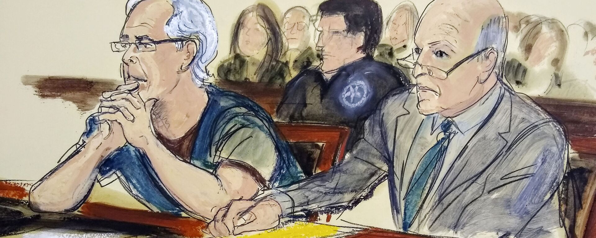 In this July 15, 2019 courtroom artist's sketch, defendant Jeffrey Epstein, left, and his attorney Martin Weinberg listen during a bail hearing in federal court, in New York - Sputnik International, 1920, 26.07.2021