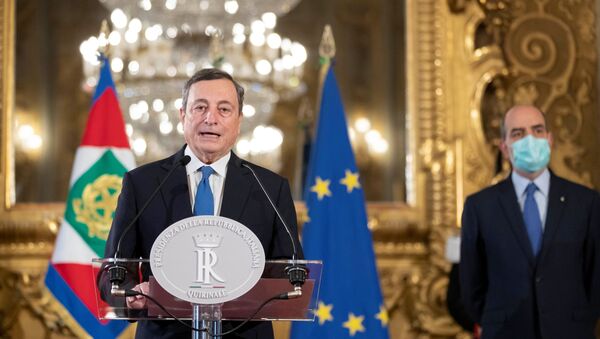 Former European Central Bank President Mario Draghi speaks after his meeting with Italian President Sergio Mattarella at the Quirinale Palace in Rome, Italy February 3, 2021. Francesco Ammendola/Presidential Palace/Handout via REUTERS ATTENTION EDITORS - THIS IMAGE HAS BEEN SUPPLIED BY A THIRD PARTY - Sputnik International