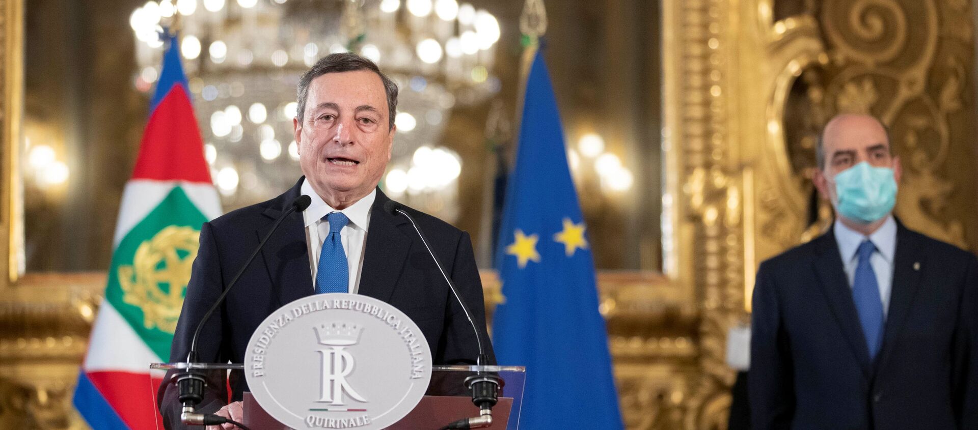 Former European Central Bank President Mario Draghi speaks after his meeting with Italian President Sergio Mattarella at the Quirinale Palace in Rome, Italy February 3, 2021. Francesco Ammendola/Presidential Palace/Handout via REUTERS ATTENTION EDITORS - THIS IMAGE HAS BEEN SUPPLIED BY A THIRD PARTY - Sputnik International, 1920, 08.02.2021