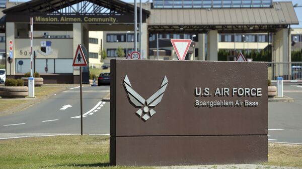 A sign lettering 'U.S. Air Spangdahlem Force Air Base displayed in front of an entrance of the US military airport in Spangdahlem, Germany, Thursday, July 30, 2020. - Sputnik International