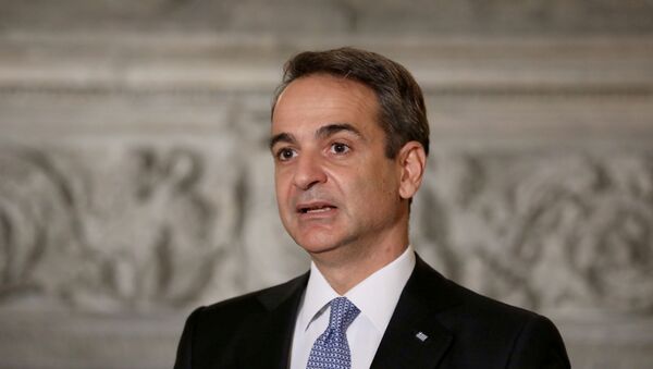 Greek Prime Minister Kyriakos Mitsotakis speaks during a joint news conference with Egyptian President Abdel Fattah al-Sisi at Maximos Mansion in Athens, Greece, November 11, 2020. - Sputnik International